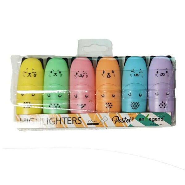 Enlegend Σετ Mini Μαρκαδόροι Υπογράμμισης Animal 6 Χρώματα Pastel