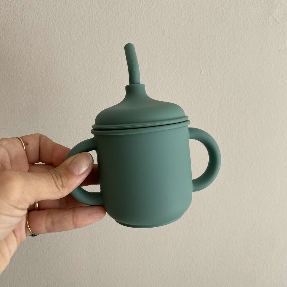 NokNok Cozy Ποτηράκι Σιλικόνης με Λαβές και Καλαμάκι (Forest Green)