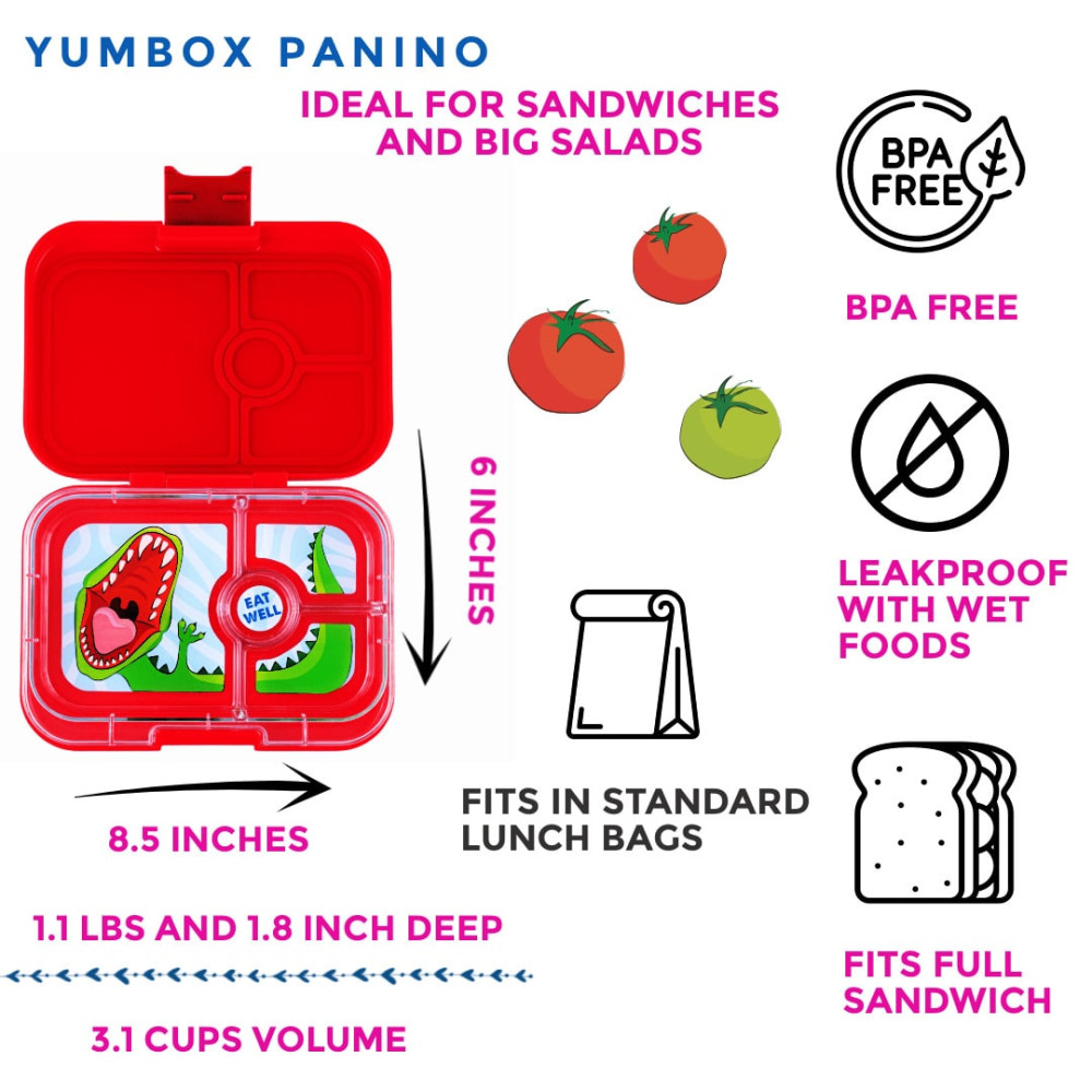 Yumbox Panino Φαγητοδοχείο με 4 χωρίσματα (Wow Red - Dino)