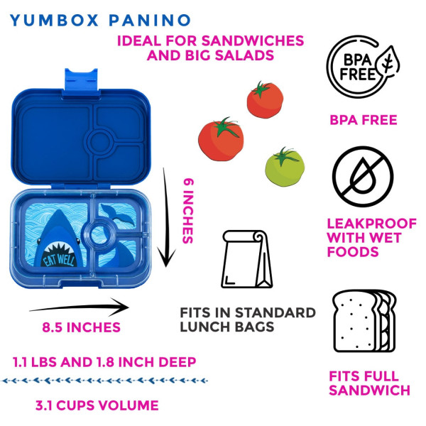 Yumbox Panino Φαγητοδοχείο με 4 χωρίσματα (Surf Blue - Shark)