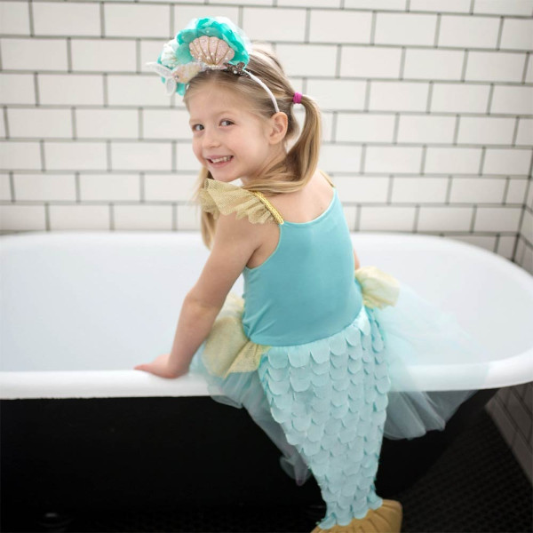 Great Pretenders Παιδική Στολή Γαλαζοπράνινη - Χρυσή Γοργόνα με ουρά 4-6 ετών