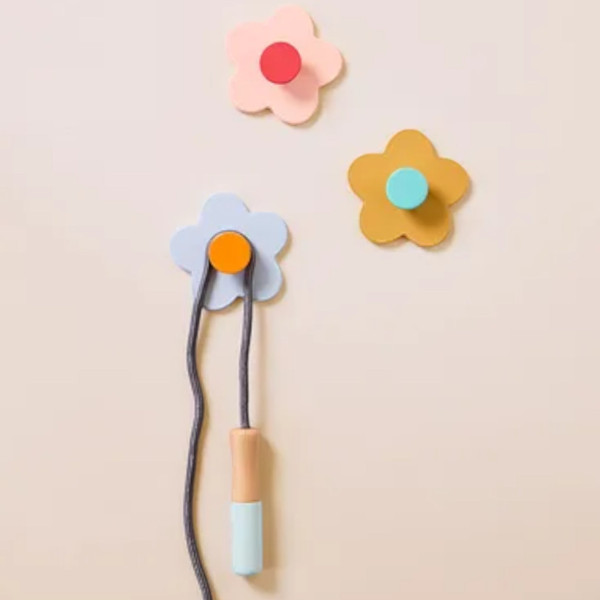 Kids Concept Σετ 3 Ξύλινες Κρεμάστρες Λουλουδάκια Kid's Base