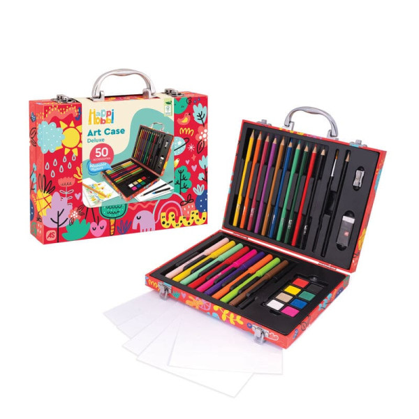 HappiHobbi Κασετίνα Ζωγραφικής Ξύλινη Deluxe My World Με 50 Αξεσουάρ