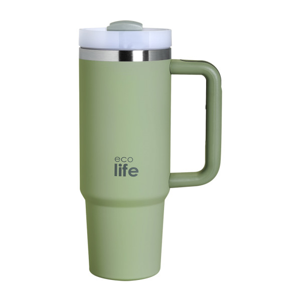 EcoLife Ανοξείδωτο Ποτήρι Θερμός με Καλαμάκι Bay Leaf 900ml