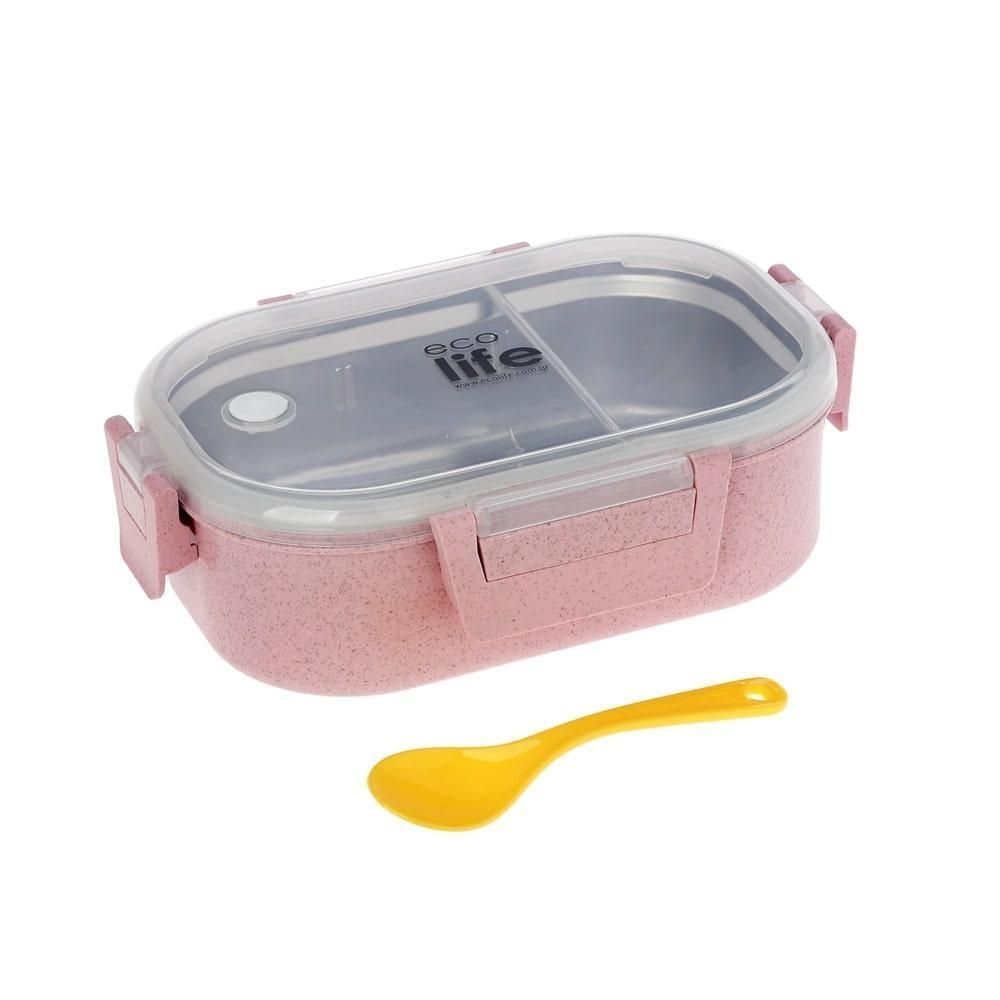 EcoLife Φαγητοδοχείο 900ml Με Χώρισμα Light Pink