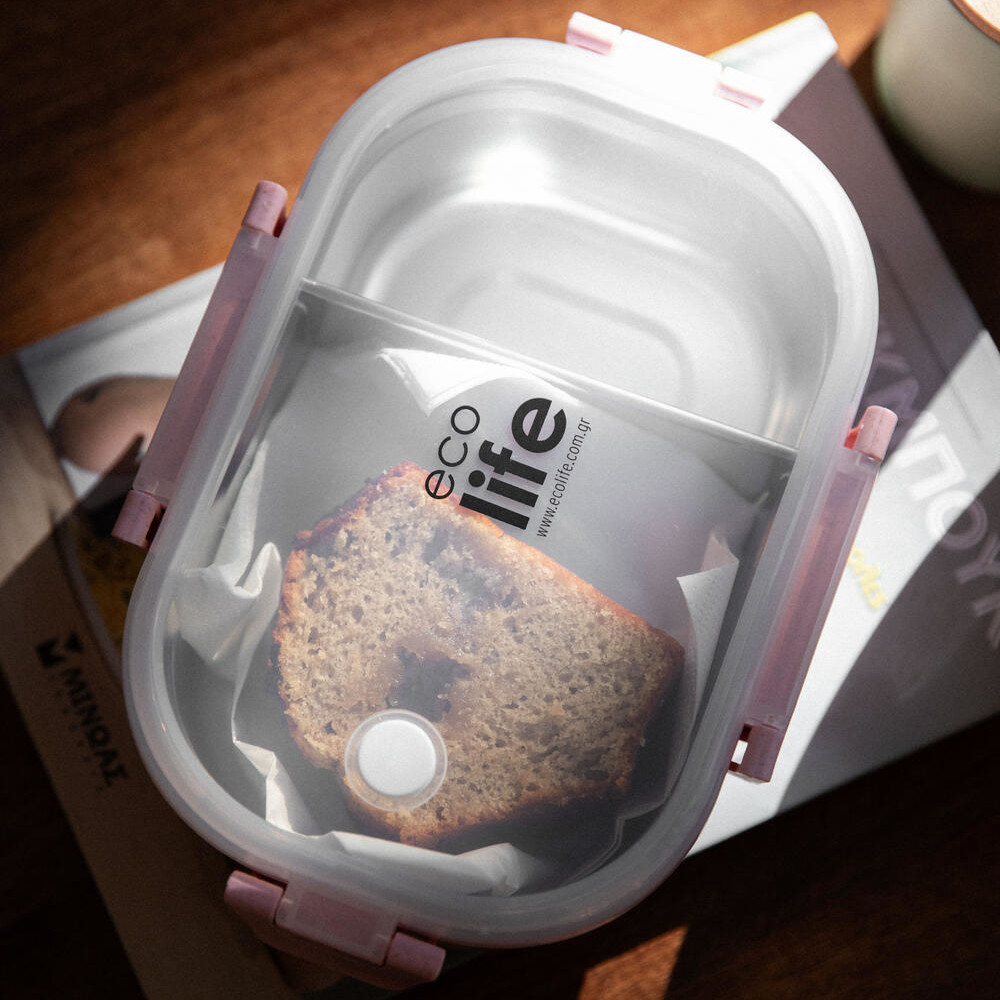 EcoLife Φαγητοδοχείο 900ml Με Χώρισμα Light Pink