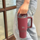 EcoLife Ανοξείδωτο Ποτήρι Θερμός με Καλαμάκι 2Handles Lid Tumbler 900ml Granberry