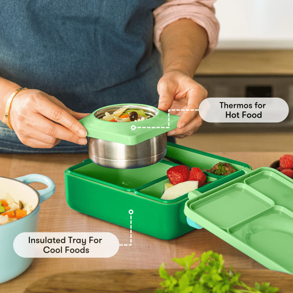 OmieBox Φαγητοδοχείο με 2 Ζώνες Θερμοκρασίας 1.35lt (Green Apple)