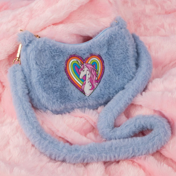 Great Pretenders Γούνινο Τσαντάκι Γαλάζιο "Ουράνιο Τόξο-Μονόκερος"