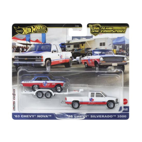 Mattel Hot Wheels Premium Car Culture Team Transport - '63 Chevy Nova '88 Chevy Silverado 3500 VP Racing (HRV42)