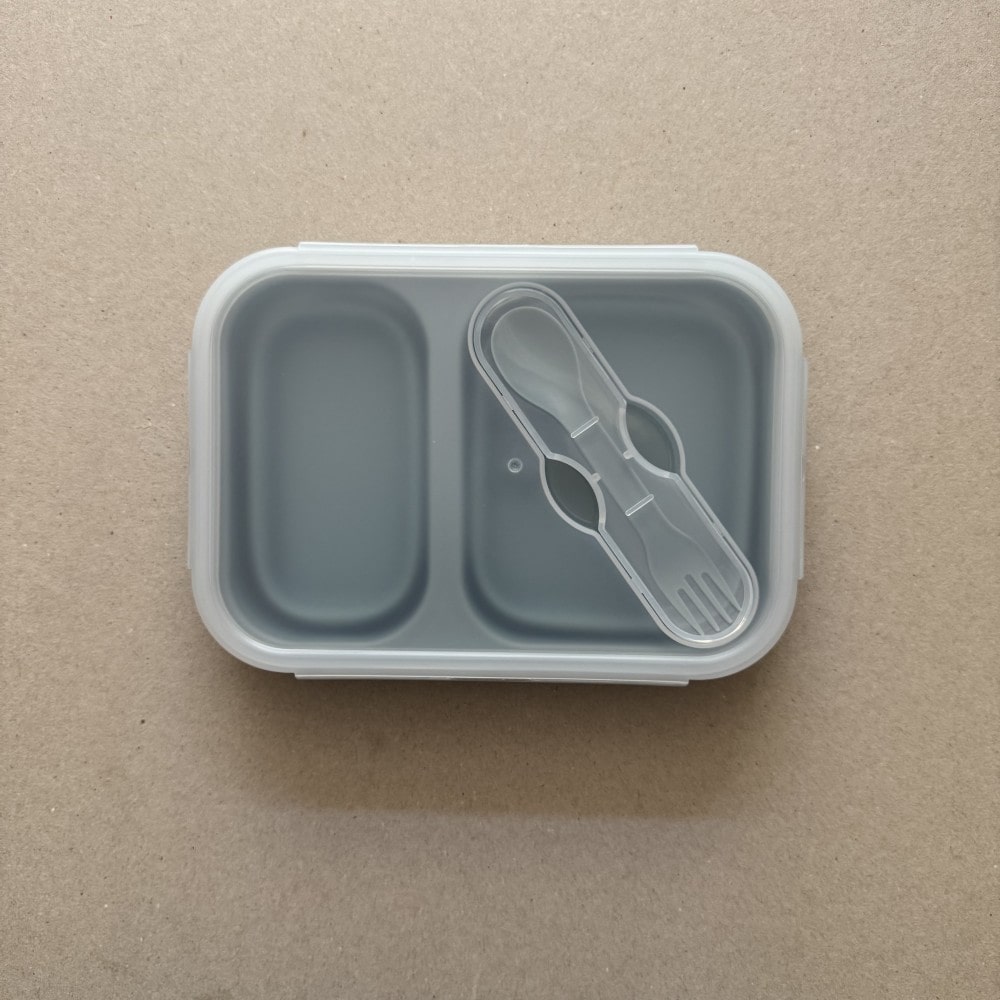 Nok Nok Αναδιπλούμενο Φαγητοδοχείο Σιλικόνης με 2 χωρίσματα και Κουταλοπίρουνο 950ml (Sky Blue)