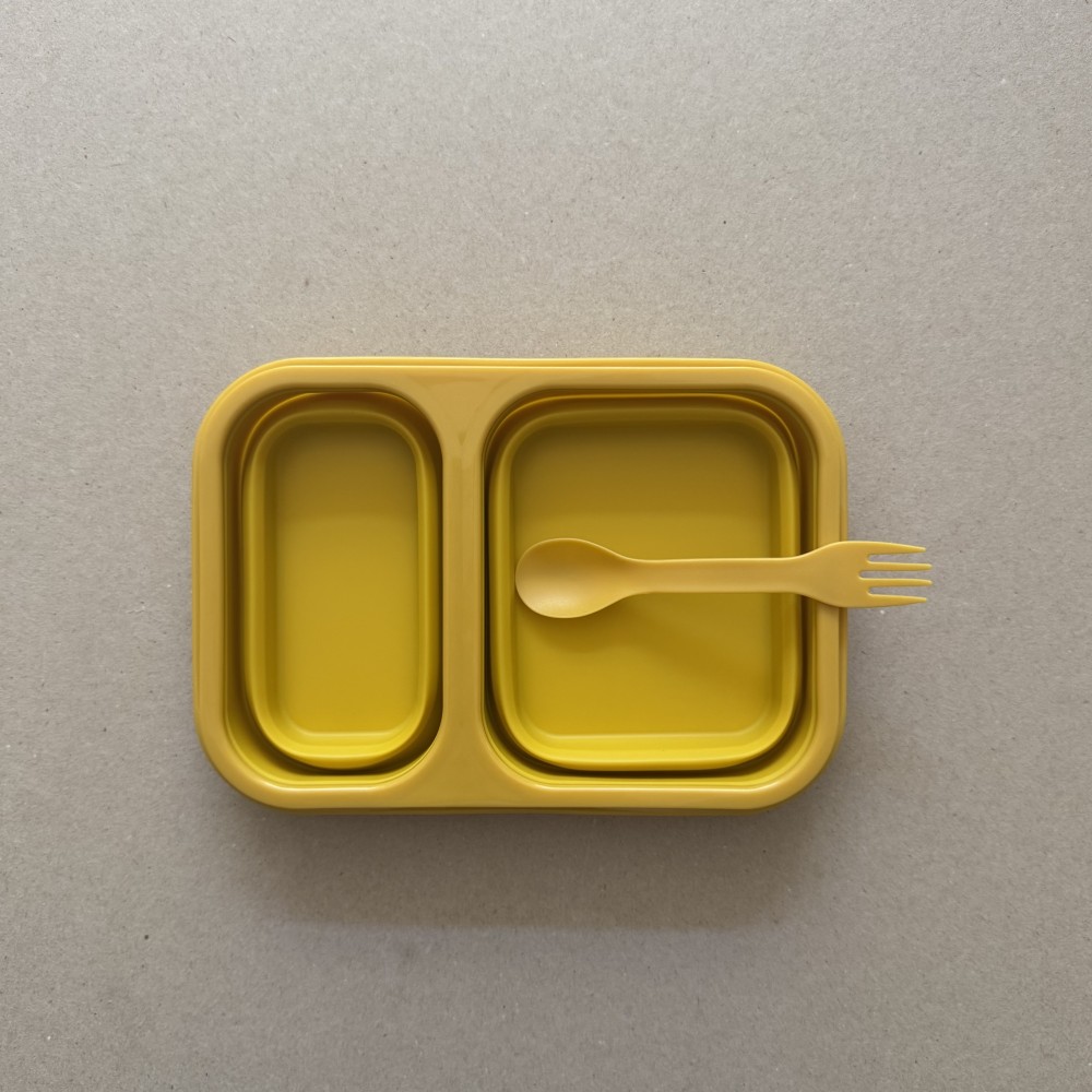 Nok Nok Αναδιπλούμενο Φαγητοδοχείο Σιλικόνης με 2 χωρίσματα και Κουταλοπίρουνο 950ml (Sunshine)