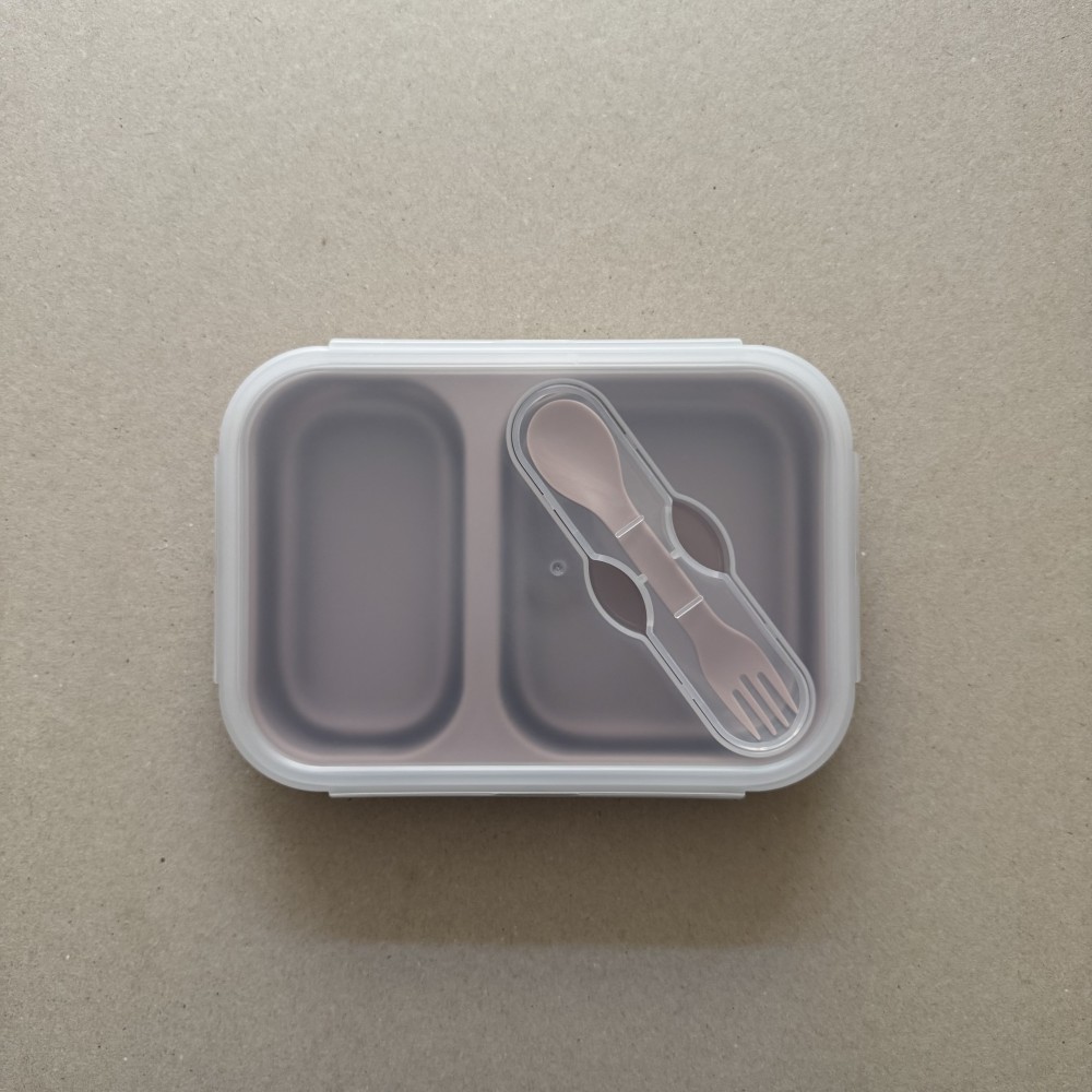 Nok Nok Αναδιπλούμενο Φαγητοδοχείο Σιλικόνης με 2 χωρίσματα και Κουταλοπίρουνο 950ml (Velvet Rose)