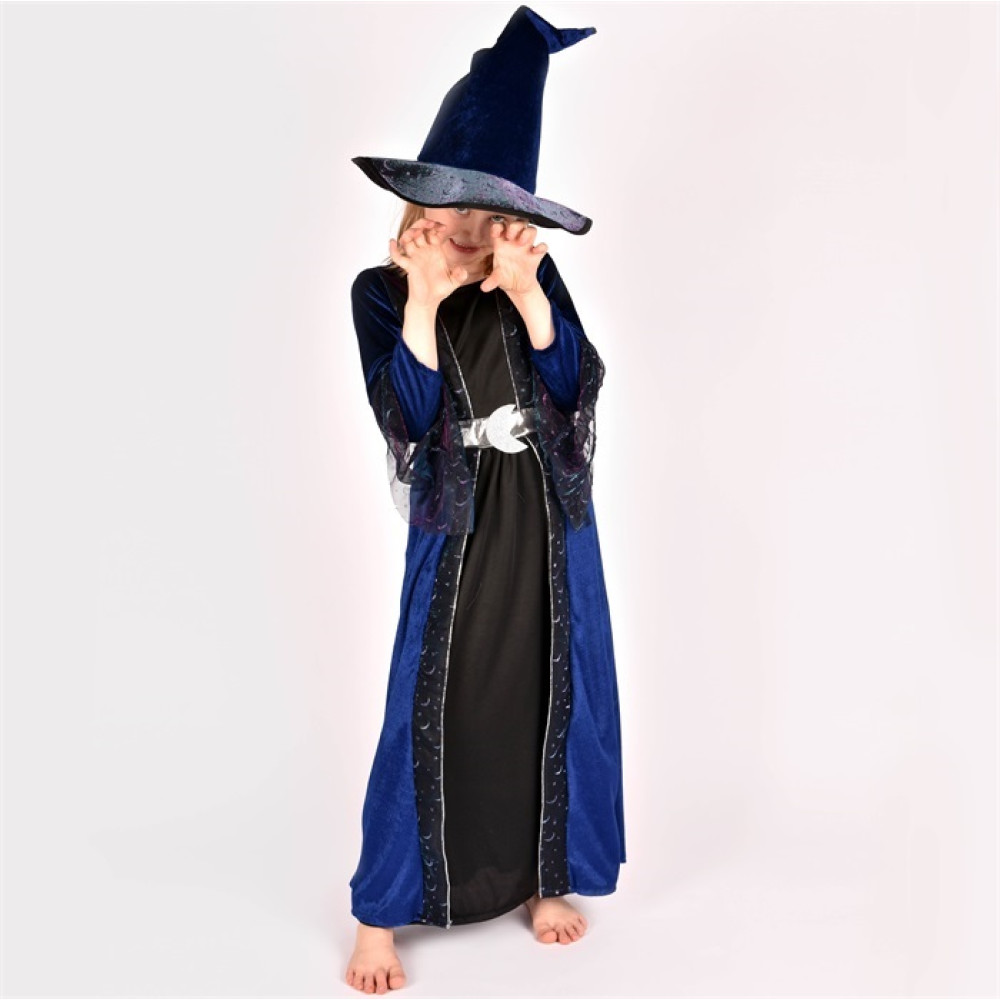 Den Goda Fen Στολή Μάγισσας Μπλε Φόρεμα με Καπέλο 6-7 Ετών