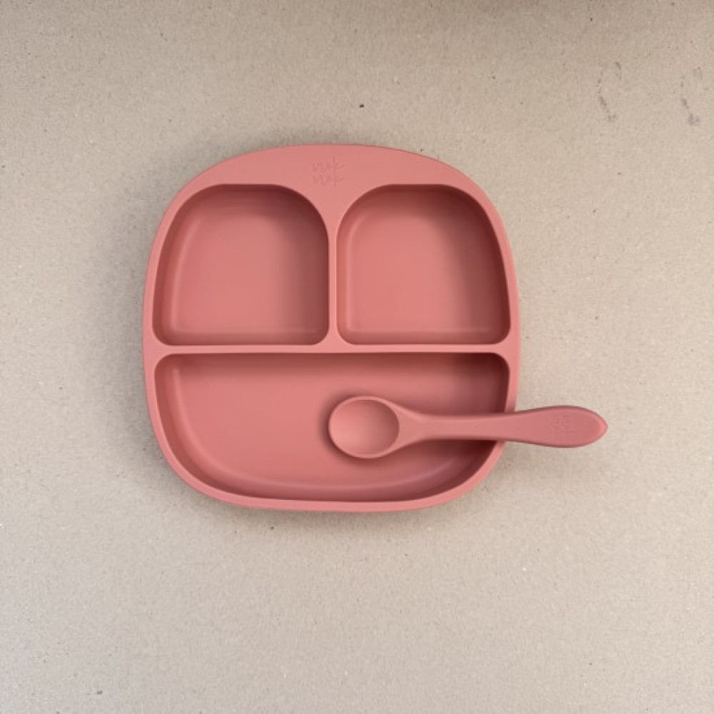 Nok Nok Σετ Baby Led Weaning Πιάτο και Κουτάλι (Rose Bloom)