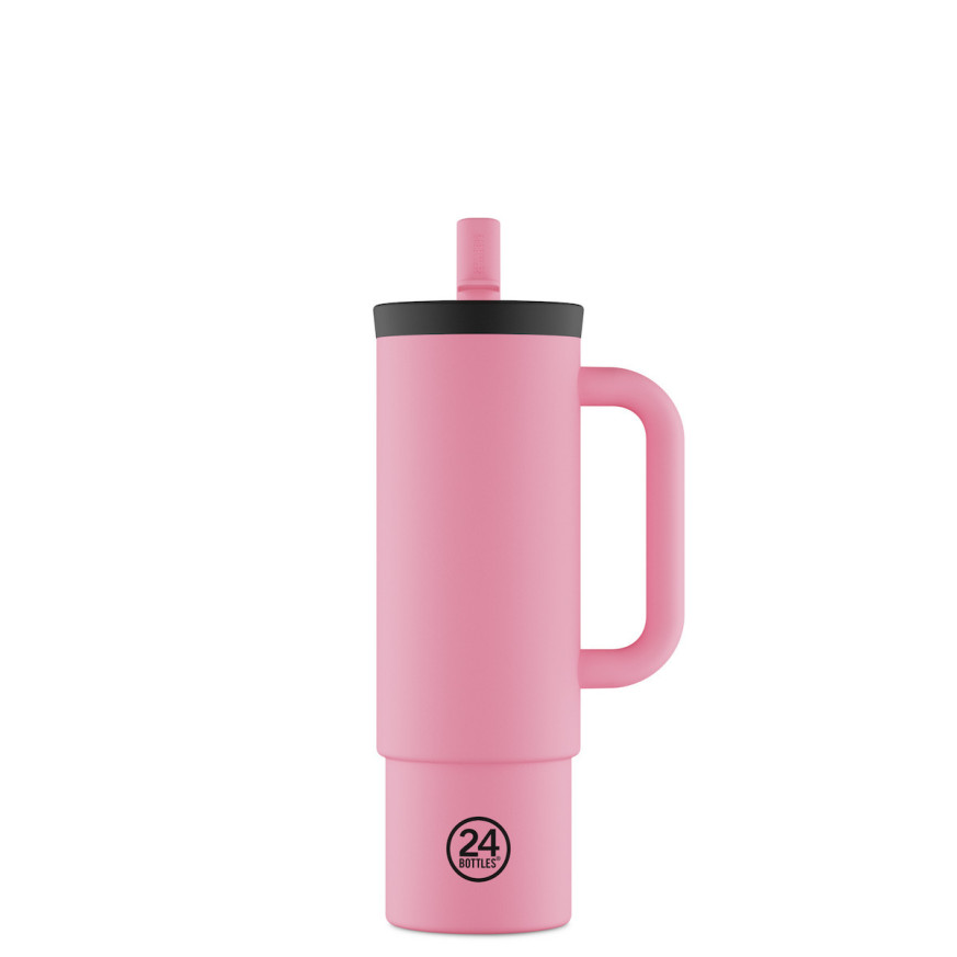 24Bottles Straw Cup Ανοξείδωτο Ποτήρι Θερμός με Καλαμάκι 0.80lt (Flamingo)