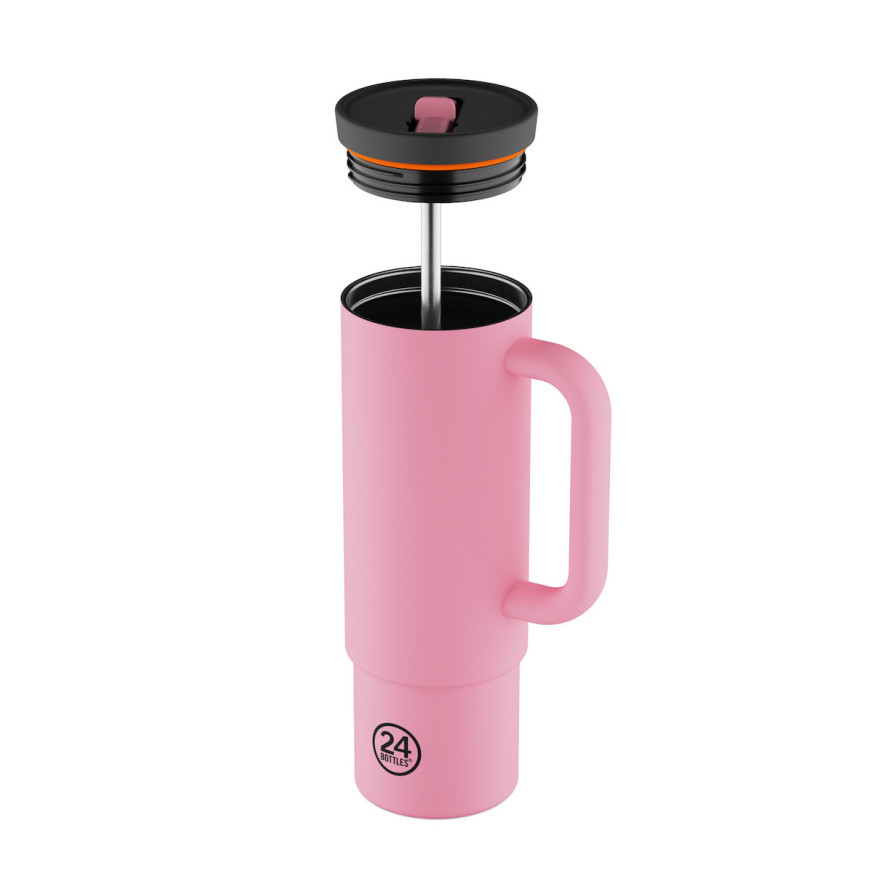 24Bottles Straw Cup Ανοξείδωτο Ποτήρι Θερμός με Καλαμάκι 0.80lt (Flamingo)