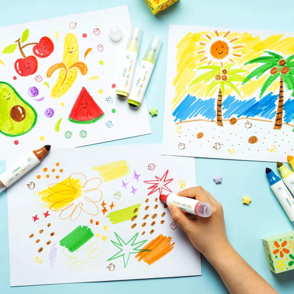 Ohuhu Σετ 12 Μαρκαδόρων Νερού με Σφραγίδες Πλενόμενοι