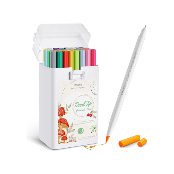 Ohuhu Art Marker Σετ 40 Μαρκαδόρων με Βάση το Νερό Brush & Fineline