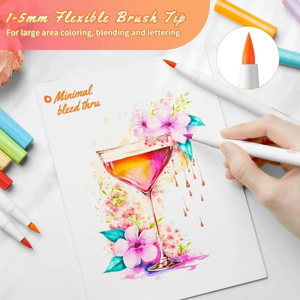 Ohuhu Art Marker Σετ 40 Μαρκαδόρων με Βάση το Νερό Brush & Fineline