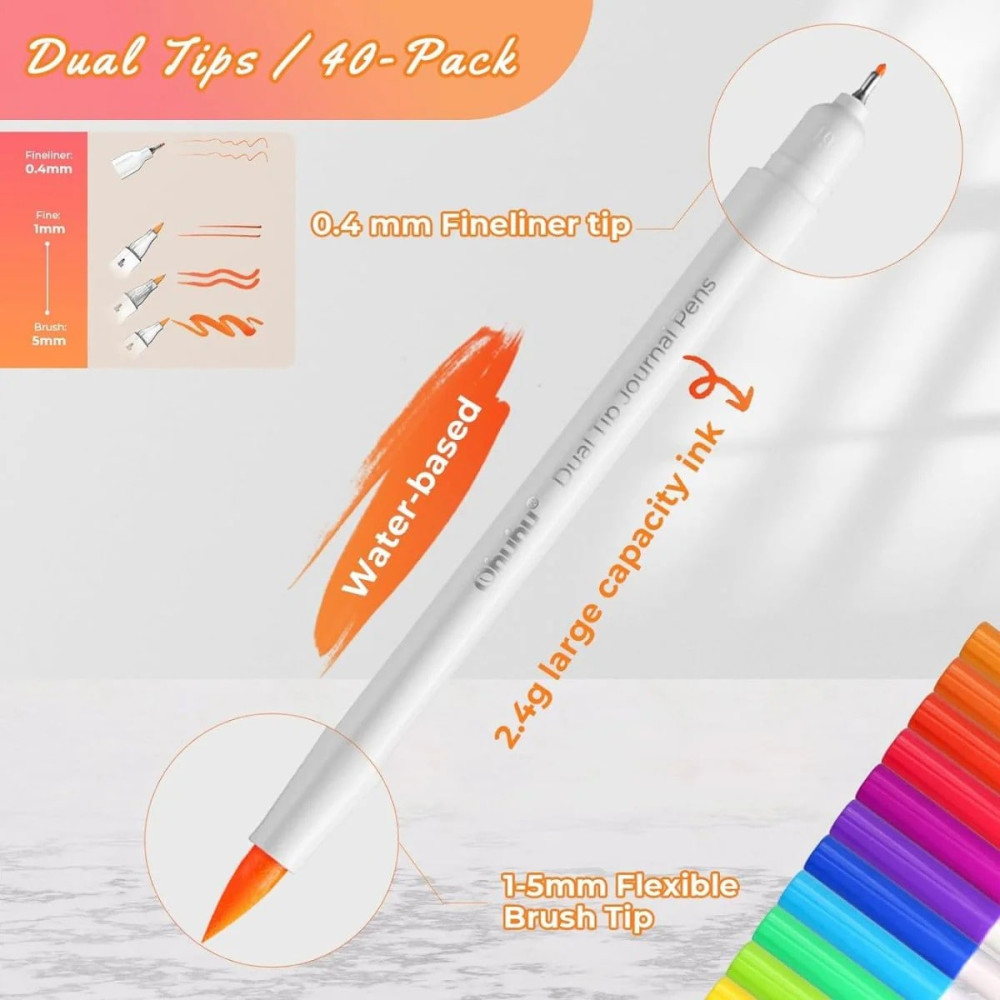 Ohuhu Art Marker Σετ 40 Μαρκαδόρων με Βάση το Νερό Brush & Fineline