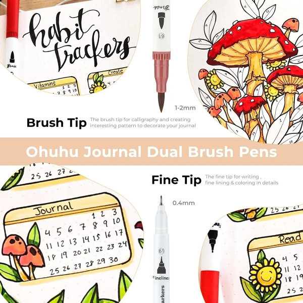 Ohuhu Σετ 60 Μαρκαδόρων με Βάση το Νερό Brush & Fineliner
