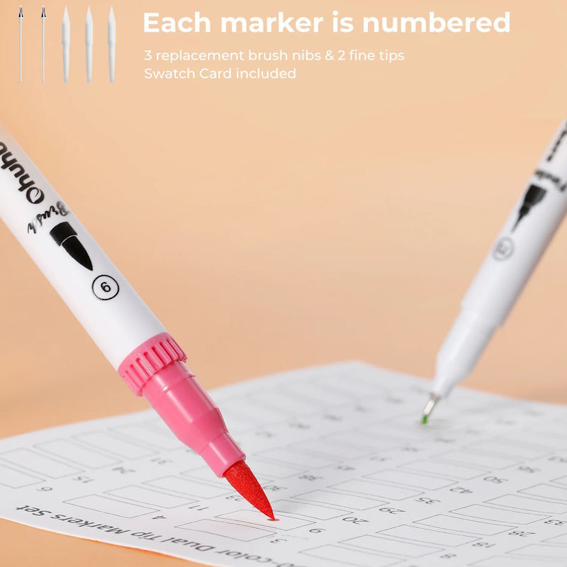 Ohuhu Σετ 60 Μαρκαδόρων με Βάση το Νερό Brush & Fineliner