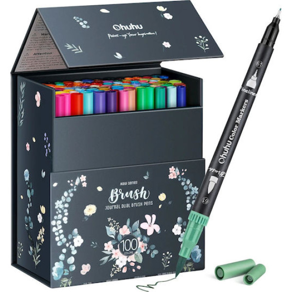 Ohuhu Art Markers Σετ 100 Μαρκαδόρων με Βάση το Νερό Brush & Fineliner