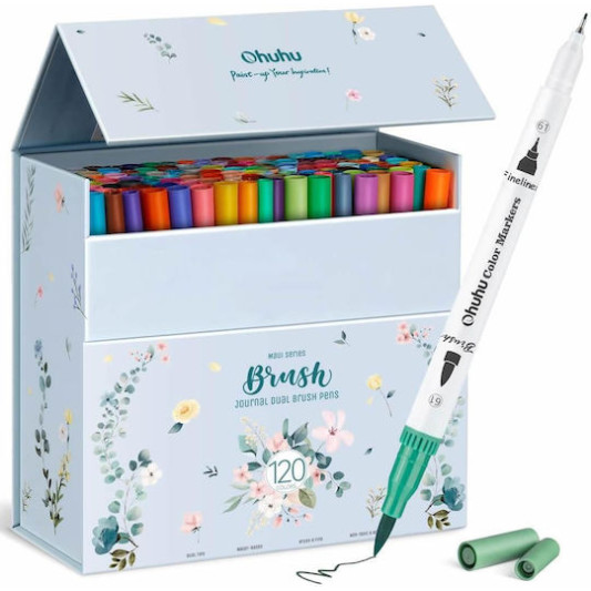 Ohuhu Art Markers Σετ Μαρκαδόρων 120 Χρωμάτων με Βάση το Νερό Brush & Fineliner