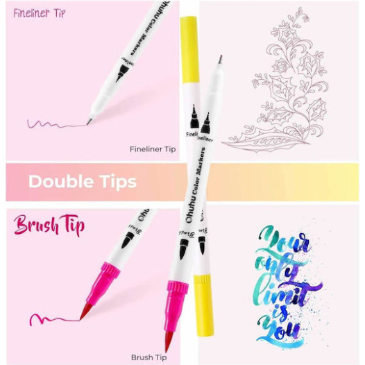 Ohuhu Art Markers Σετ Μαρκαδόρων 120 Χρωμάτων με Βάση το Νερό Brush & Fineliner