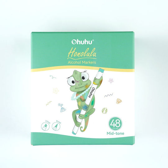 Ohuhu Honolulu Σετ 48 Μαρκαδόρων Αλκοόλης με Διπλή Μύτη Mid-tone Brush & Chisel
