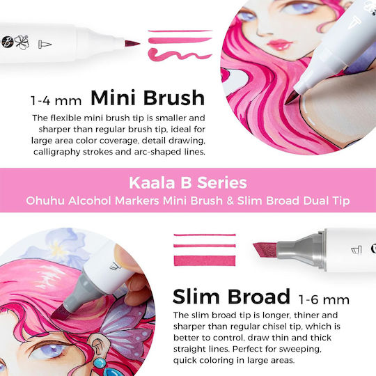 Ohuhu Kaala Σετ 60 Μαρκαδόρων Αλκοόλης Slim Chisel & Mini Brush