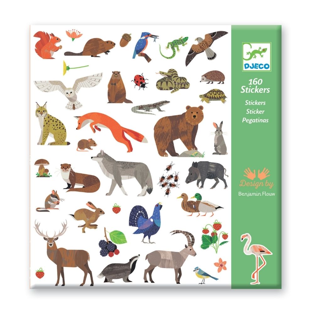 Djeco 160 Αυτοκόλλητα σε 4 Καρτέλες "Τα Ζώα της Ευρώπης"