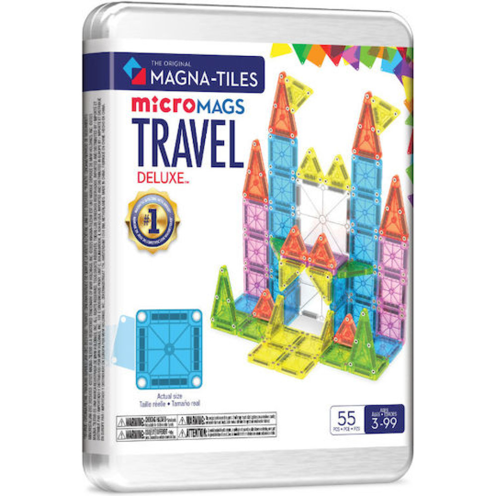 Magna-Tiles Travel Set Deluxe 55 Τεμάχια – Μαγνητικά Πλακίδια STEM για Ταξίδια & Μεταφορά