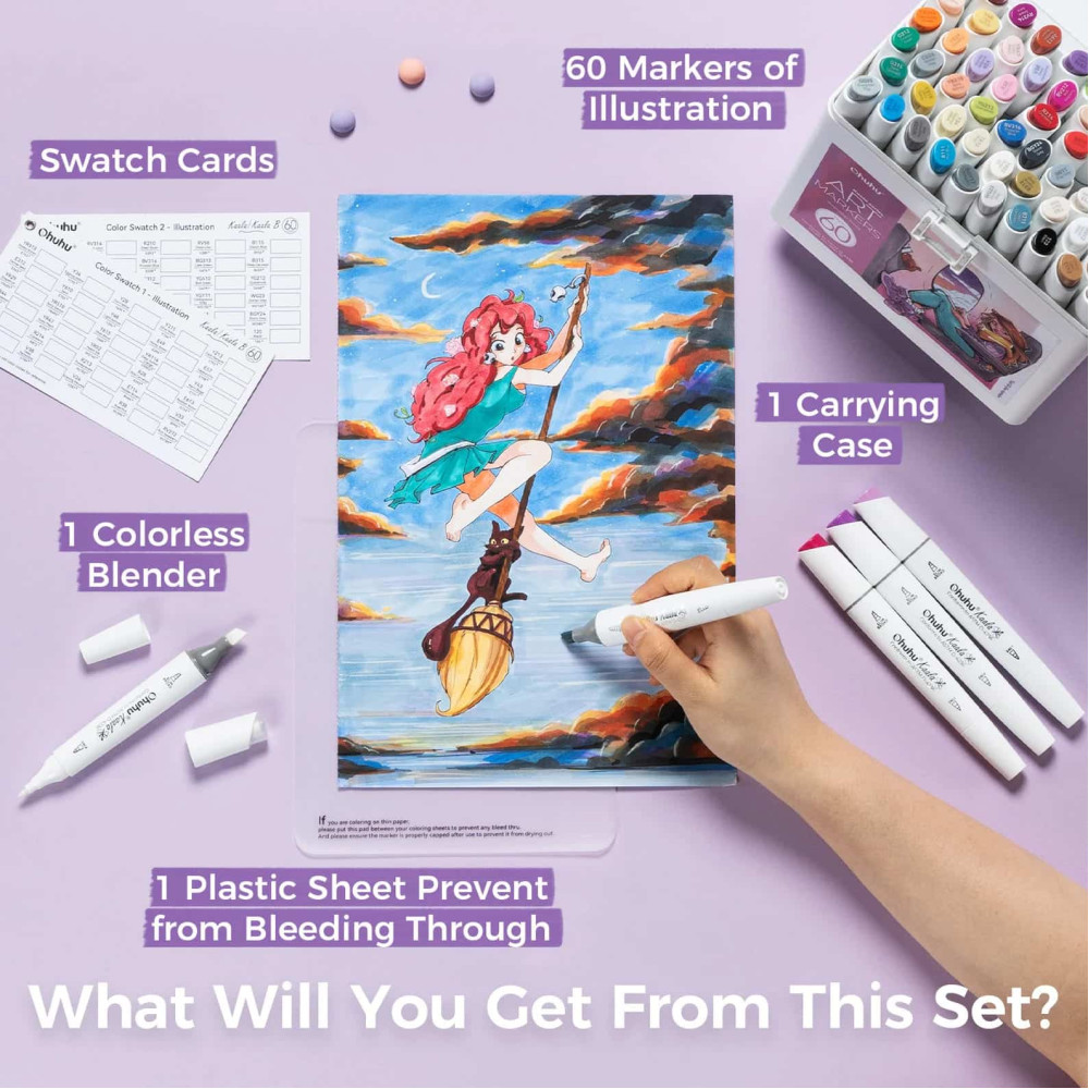 Ohuhu Kaala Σετ 60 Μαρκαδόρων Αλκοόλης Dual Tips - 60 Colors Illustrations