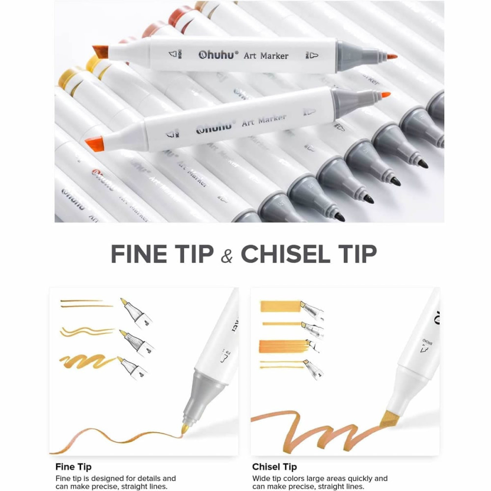 Ohuhu Oahu Σετ 100 Μαρκαδόρων Αλκοόλης Fine & Chisel