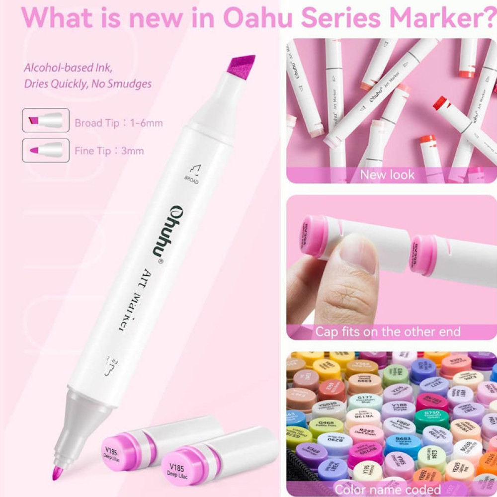 Ohuhu Oahu Σετ 80 Μαρκαδόρων Αλκοόλης Fine & Chisel