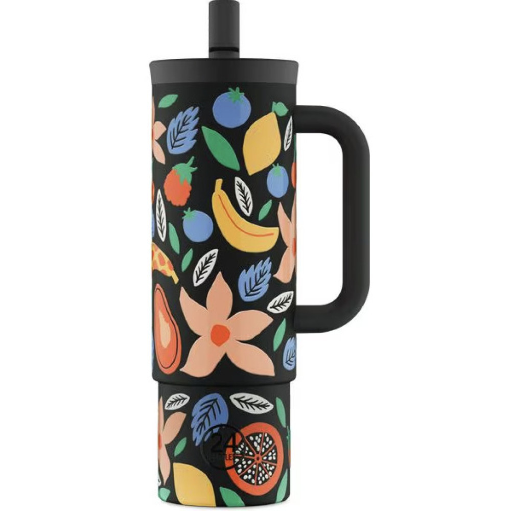 24Bottles Straw Cup Ανοξείδωτο Ποτήρι Θερμός με Καλαμάκι 0.80lt (Tropical Noir)