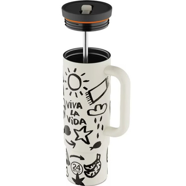 24Bottles Straw Cup Ανοξείδωτο Ποτήρι Θερμός με Καλαμάκι 0.80lt (Viva la Vida)