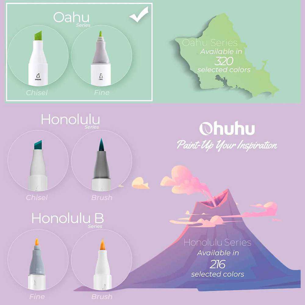 Ohuhu Oahu Σετ 40 Μαρκαδόρων Αλκοόλης Fine & Chisel