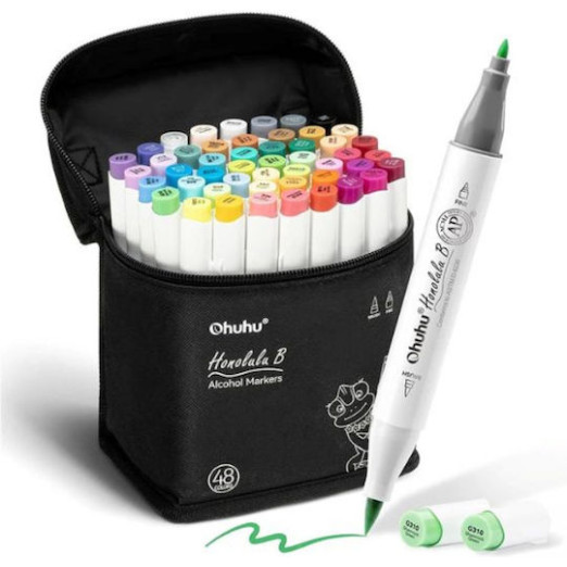 Ohuhu Honolulu Σετ 48 Μαρκαδόρων Αλκοόλης Brush & Fine