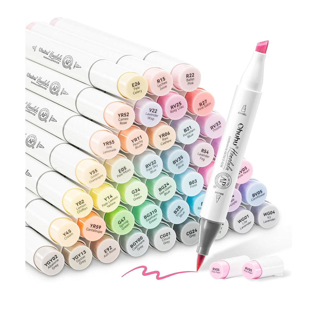 Ohuhu Honolulu Σετ 48 Μαρκαδόρων Αλκοόλης Brush & Fine - Pastel
