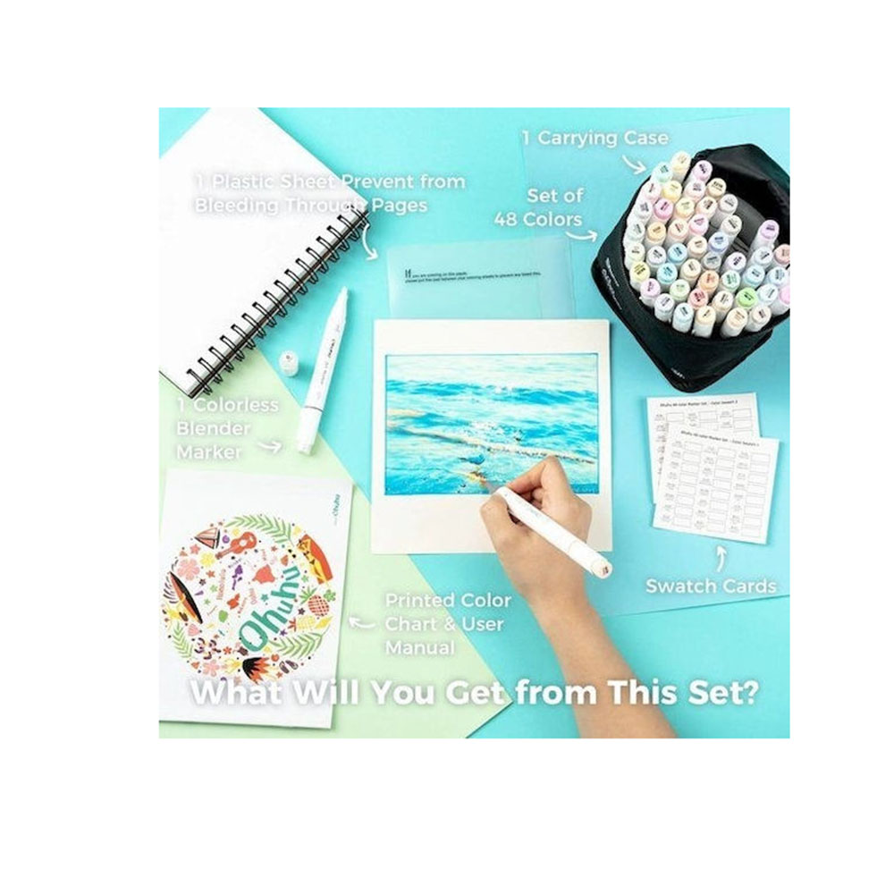 Ohuhu Honolulu Σετ 48 Μαρκαδόρων Αλκοόλης Brush & Fine - Pastel
