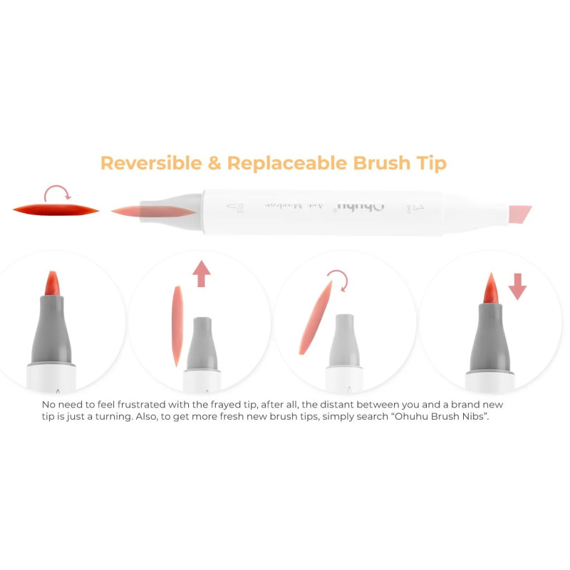 Ohuhu Honolulu Σετ 48 Μαρκαδόρων Αλκοόλης Brush & Fine - Mid Tone