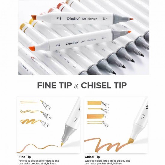 Ohuhu Oahu Σετ 60 Μαρκαδόρων Αλκοόλης Fine & Chisel