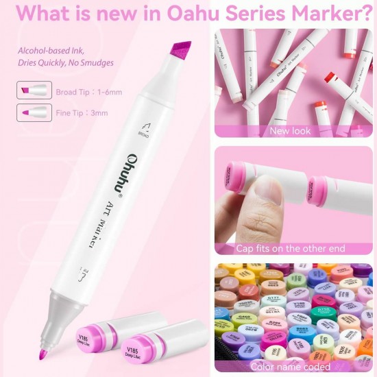 Ohuhu Oahu Σετ 60 Μαρκαδόρων Αλκοόλης Fine & Chisel