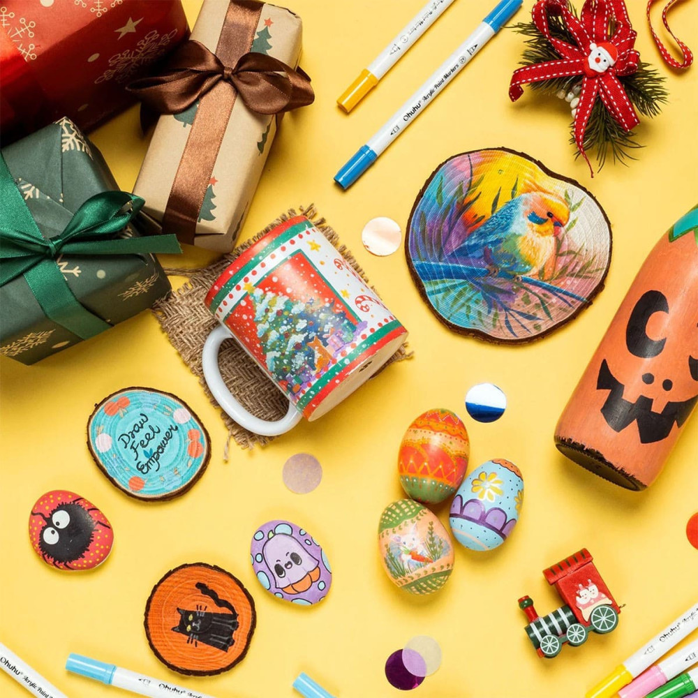 Ohuhu Σετ 36 Ανεξίτηλων Ακρυλικών Μαρκαδόρων με Διπλή Μύτη: Cotton - Core Fine & Dot