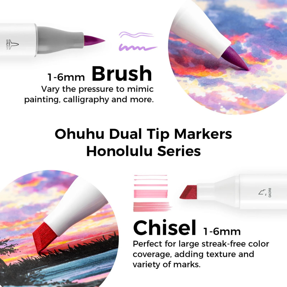 Ohuhu Honolulu Σετ 104 Μαρκαδόρων Αλκοόλης Brush & Fine