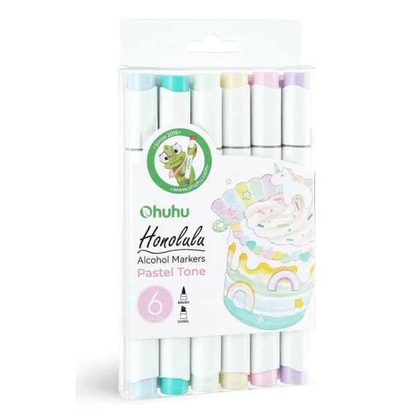 Ohuhu Honolulu Σετ 6 Μαρκαδόρων Αλκοόλης Brush & Chisel - Pastel Tones