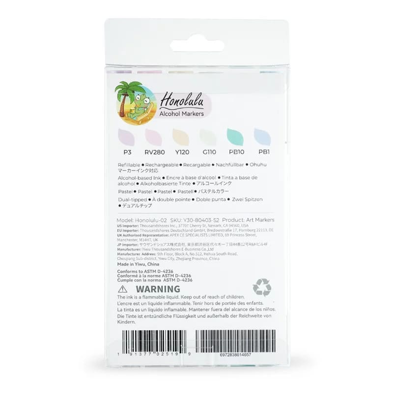Ohuhu Honolulu Σετ 6 Μαρκαδόρων Αλκοόλης Brush & Chisel - Pastel Tones